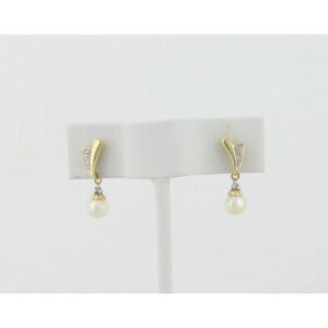 10k Yellow Gold Freshwater Pearl Earrings Dangle Drop